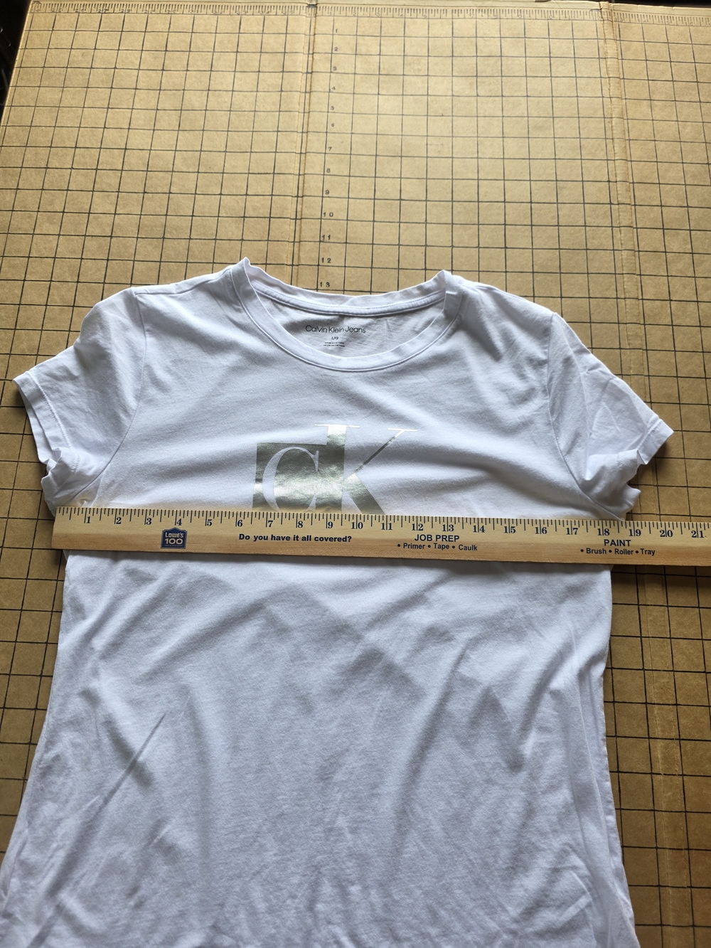 Calvin Klein White CK Logo Tee Metallic Silver Graphic Cotton Modal L - Picture 6 of 12